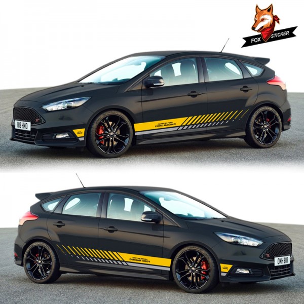 PVC Vinyl Auto Side Car Sticker Sport Stripes Car Stickers Car Both Side Body Sport Auto Stickers for Ford 2013-2018 Focus